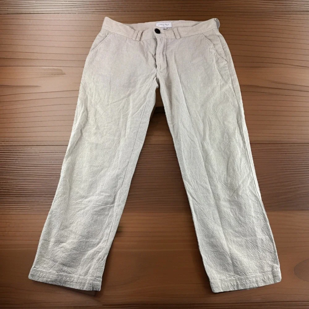 I Love Ugly Linen Blend Slim Kobe Pants Mens 32x24 Beige Cropped Coastal Preppy